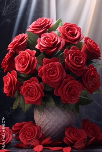 Bouquet of red roses in rendering for Valentines Day AI generated illustration