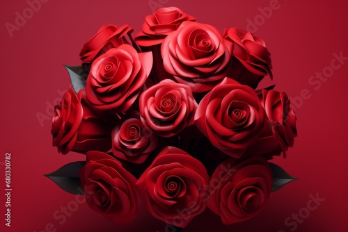 Bouquet of red roses in rendering for Valentines Day AI generated illustration