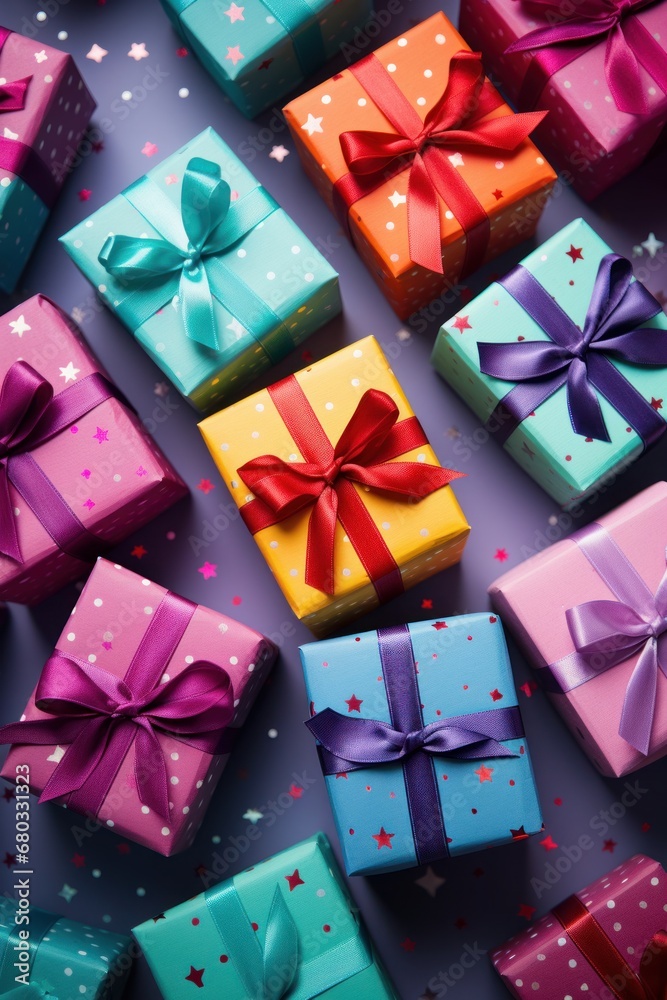 Colorful Christmas gift boxes with simple ribbon bows AI generated illustration Colorful Christmas gift boxes with simple ribbon bows AI generated illustration