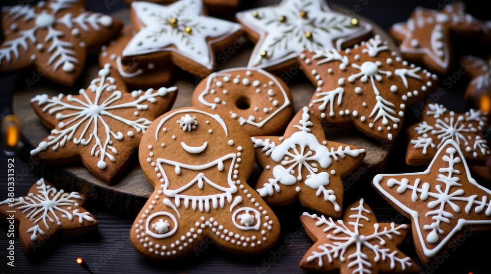 Charming iced cookies in the shapes of Christmas symbols AI generated illustration