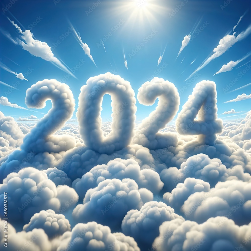 Futuristic cloudscape. 2024 written in the sky - obrazy, fototapety, plakaty 