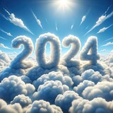 Futuristic cloudscape. 2024 written in the sky