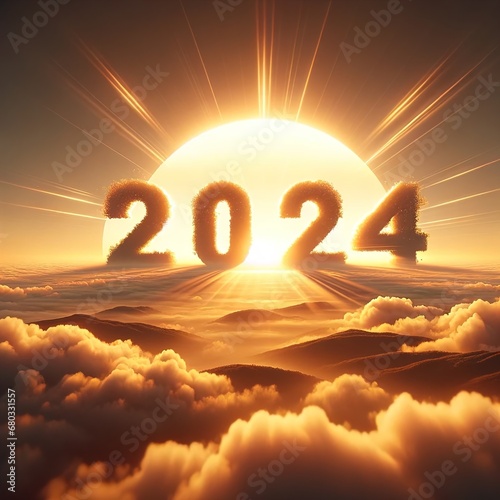 A new day in 2024. Sunrise clouds and golden rays photo