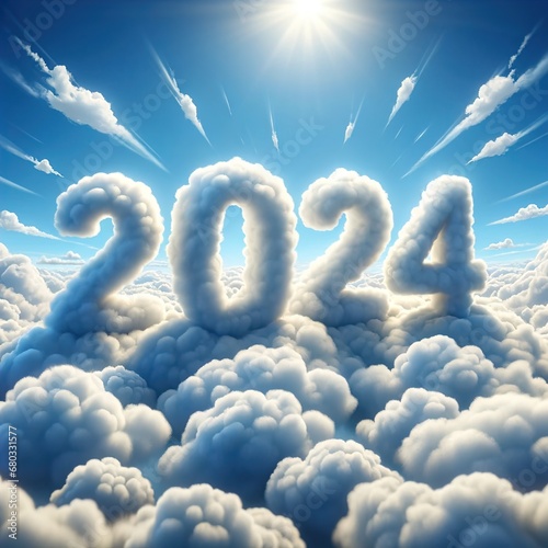 Futuristic cloudscape. 2024 written in the sky photo