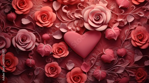 Craft a cute Valentines day wallpaper with macro roses and scalable hearts AI generated illustration