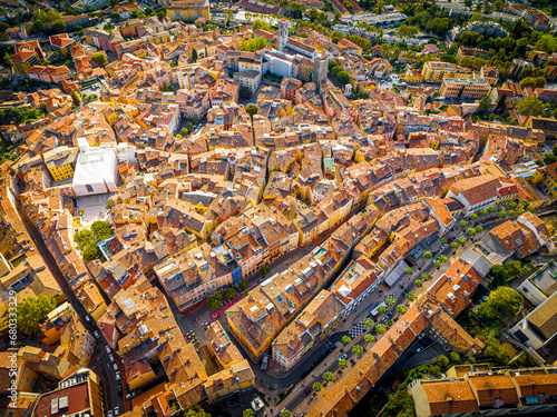 Aerial view of Grasse, a town on the French Riviera, known for its long-established perfume industry