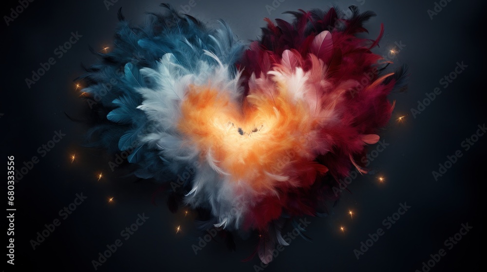 Feathers creating a heart shape in the air AI generated illustration Feathers creating a heart shape in the air AI generated illustration