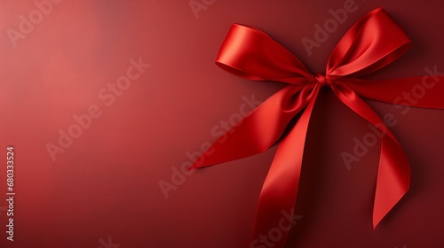 Extreme close-up of a red ribbon against a Christmas minimalist backdrop AI generated illustration