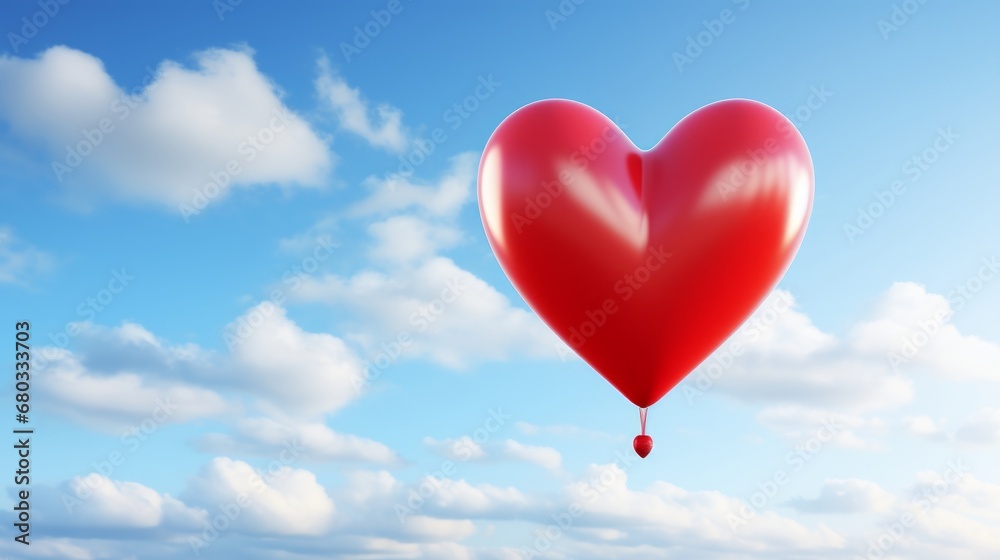 Heart-shaped balloon in floating against blue sky AI generated illustration Heart-shaped balloon in floating against blue sky AI generated illustration