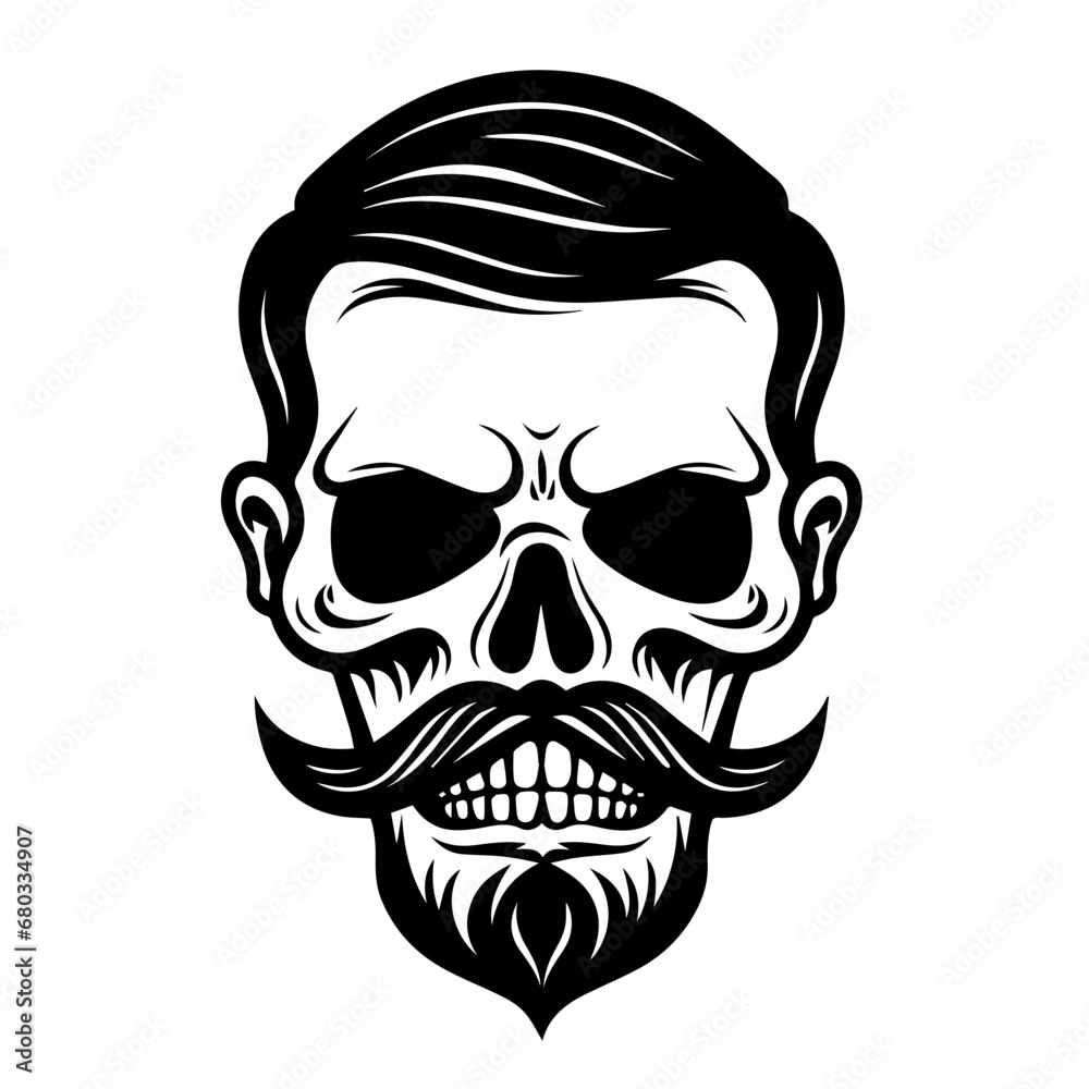 Hipster Moustache Skull Vector Illustration