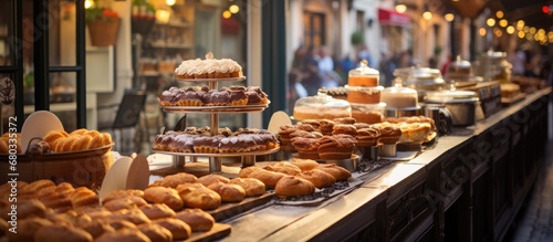 In Europe, as the sun rose over the picturesque street, the aroma filled the background, tempting passersby with mouth-watering pastries from the local bakery handcrafted cakes, cooked to perfection