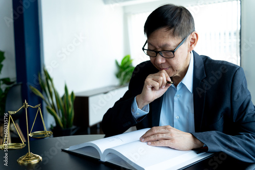 lawyer sitting alone working Reading legal documents for legal