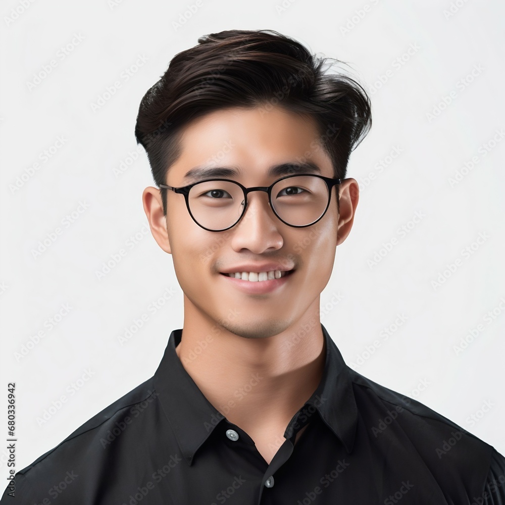 Modern Style: Handsome Young Asian Man with Eyeglasses on White Background. Generative ai Modern Style: Handsome Young Asian Man with Eyeglasses on White Background. Generative ai