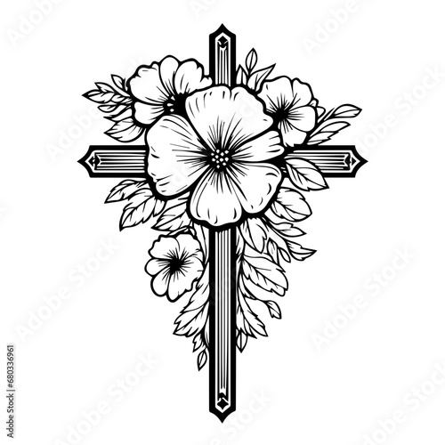 Floral Cross Symbol Vector Illustration