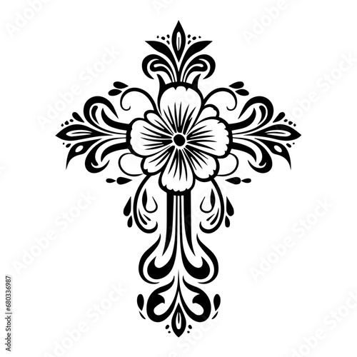 Floral Cross Symbol Vector Illustration