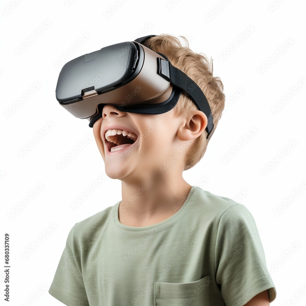 Digital Adventure: Cheerful Ginger Boy with VR Glasses in a Virtual World. Generative ai Digital Adventure: Cheerful Ginger Boy with VR Glasses in a Virtual World. Generative ai