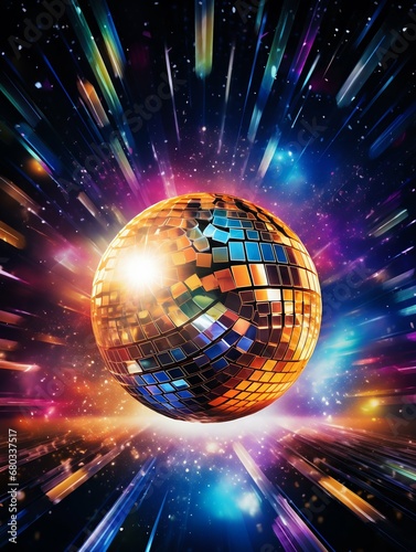 Cosmic Dance: Otherworldly Disco Ball Radiating Energy in Space. Generative ai