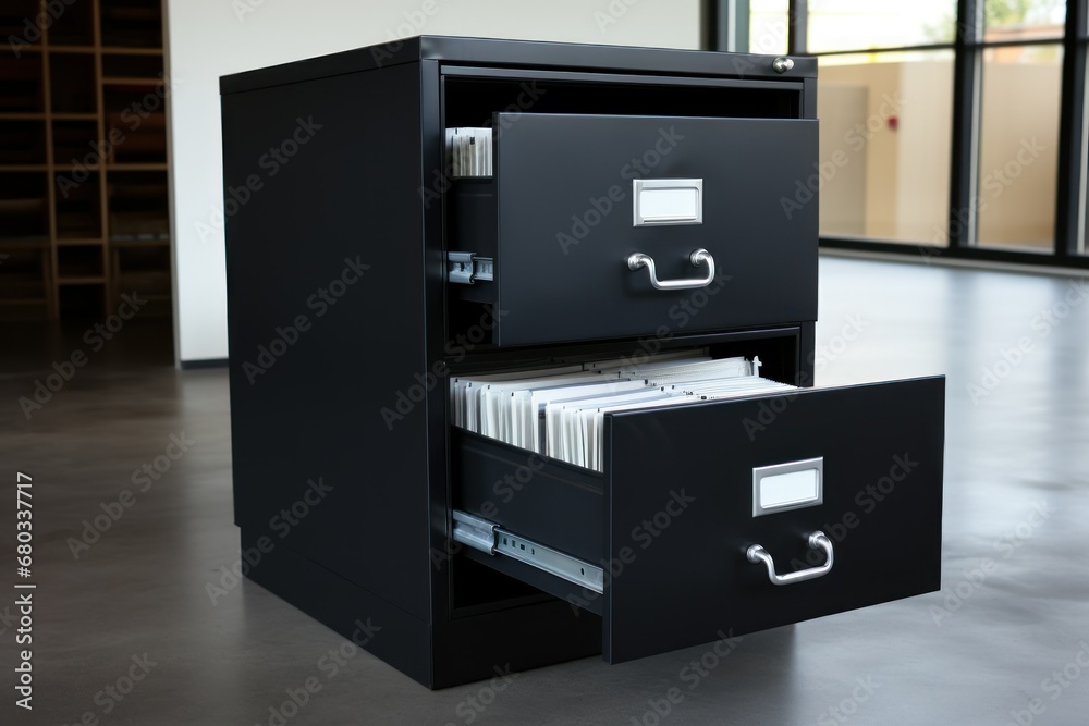 Secure document filing cabinet in an office, highlighting organization and confidentiality.