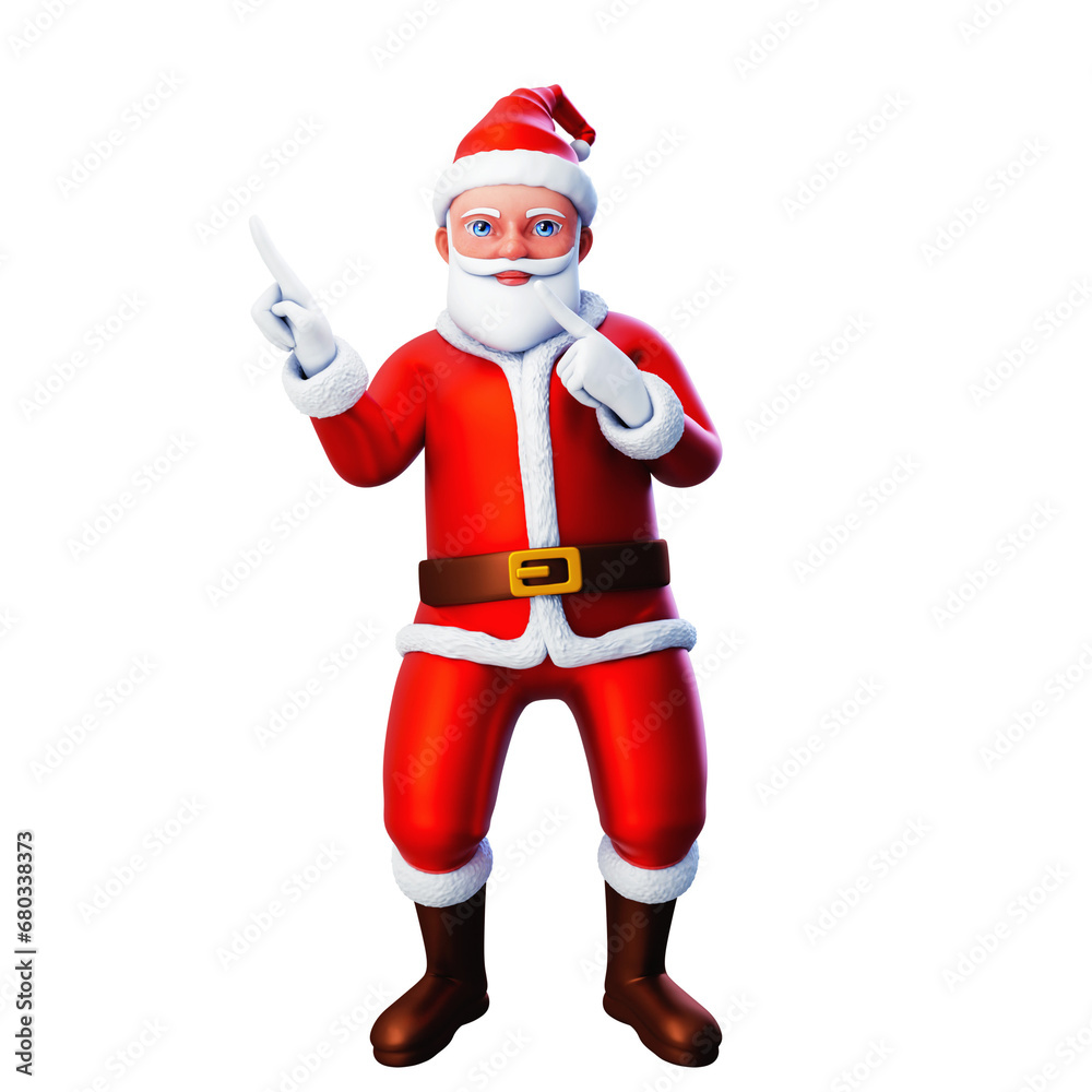 3D character of santa claus pointing to the top left side using both hands, Merry Christmas and Happy New Year, 3d illustration and rendering 3D character of santa claus pointing to the top left side using both hands, Merry Christmas and Happy New Year, 3d illustration and rendering