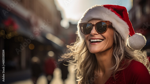 Smiling older woman in Sant...