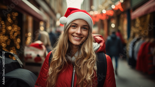 festive blonde in Santa hat...