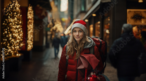 festive blonde in Santa hat...