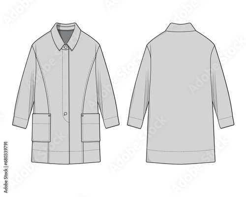 men long coat front and back view flat drawing vector template