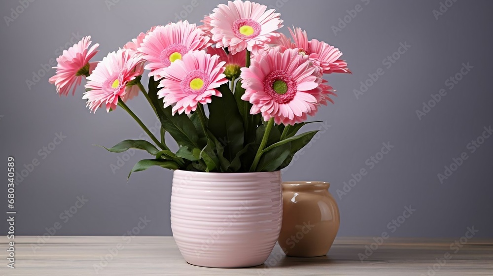 Gerbera daisies in a ceramic pot arrangement
