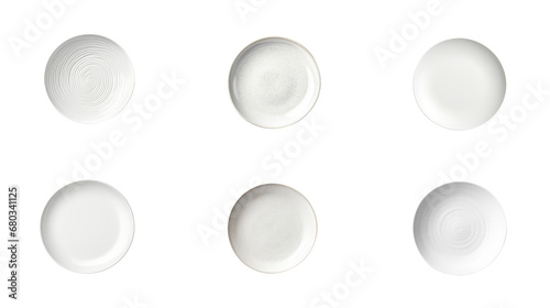 Collection of PNG. White ceramic plate top view isolated on a transparent background.