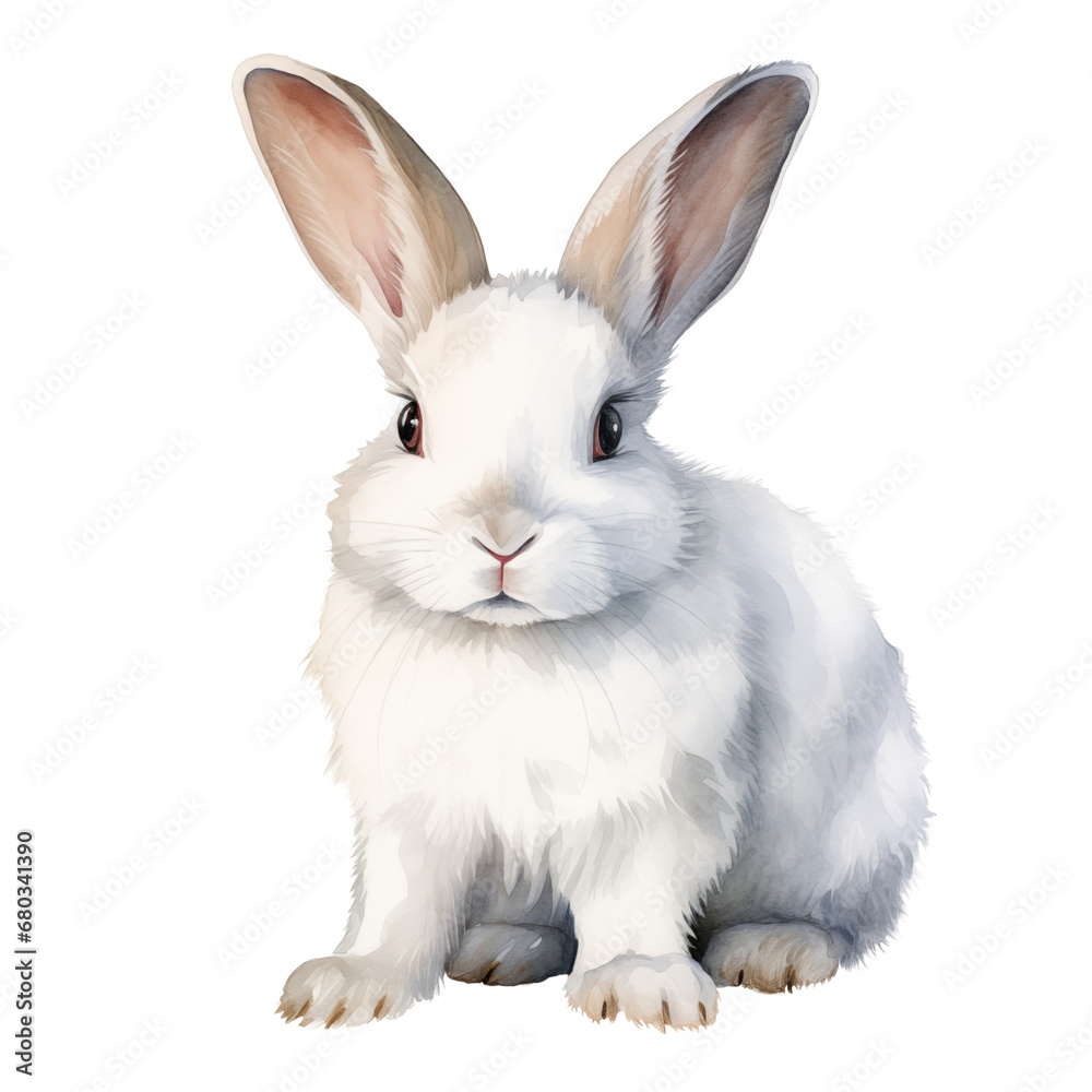 Watercolor White Bunny Rabbit in Soft Neutral Hues on Transparent Background Watercolor White Bunny Rabbit in Soft Neutral Hues on Transparent Background