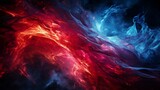 A high-energy scene with red and electric blue
