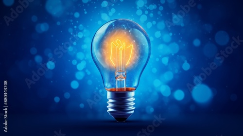 Creative light bulb abstract on glowing blue background AI generated illustration