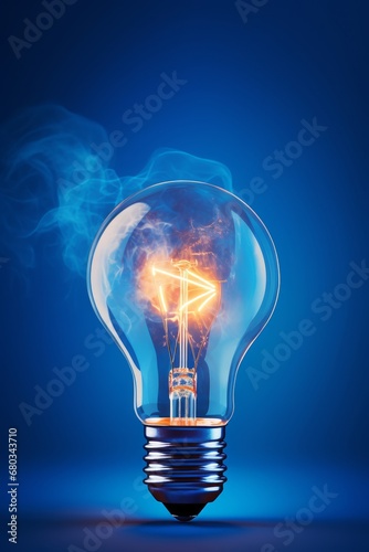 Creative light bulb abstract on glowing blue background AI generated illustration