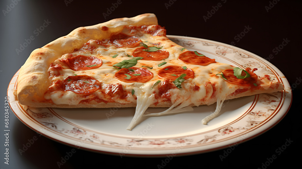 Italian pizza slice in the dish Italian pizza slice in the dish