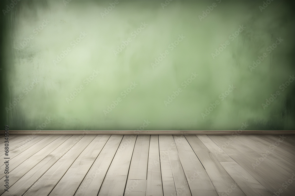 empty room with green wall and wooden floor
