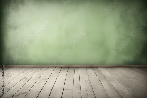 empty room with green wall and wooden floor