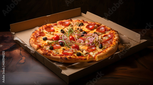 Delicious pepperoni pizza in box