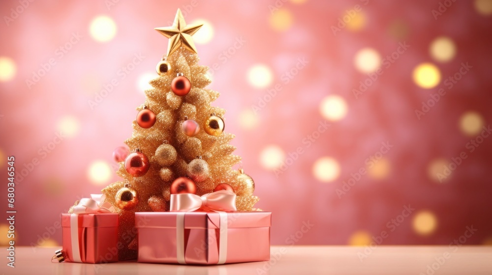 Merry Christmas, Christmas day, A Christmas tree decorated with luxurious and beautiful gifts. of Santa Claus for children to make them feel happy for a long time during the holidays. Generative AI
