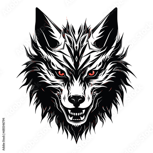 Wolf Demon Monster Fire Scary Head Graphic Design Logo Line Art Abstract
