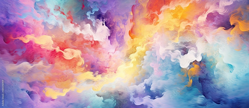 The background of the painting showcased a mesmerizing pattern with a textured watercolor effect on the paper, resembling a vast space filled with ethereal clouds and grunge elements. The vibrant