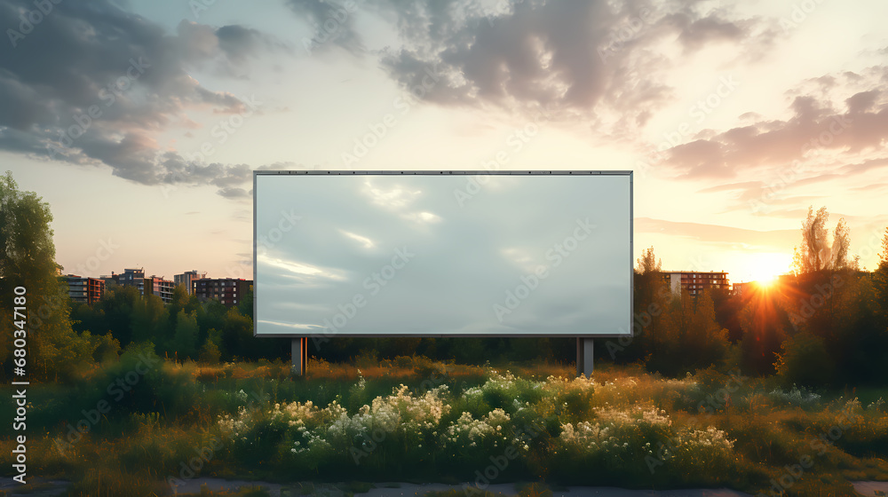 Obraz premium Billboard large horizontal screen white canvas background, urban outdoor billboard background