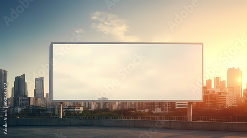 Billboard large horizontal screen white canvas background, urban outdoor billboard background © jiejie