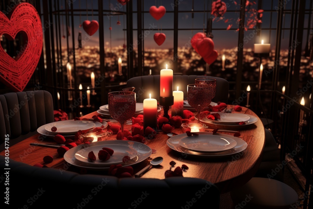 Romantic Valentines day dinner in  perspective   AI generated illustration