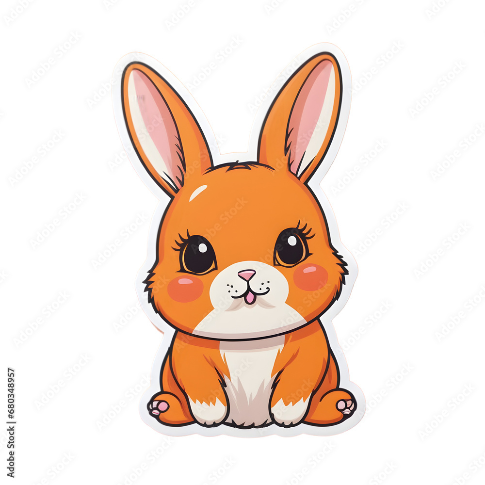 Obraz premium High-Definition Illustration of an Adorable Cartoon Bunny with Big Ears and Expressive Eyes, Sitting Down with a Cute Smile, Transparent Background - Perfect for Children's Book Illustrations and Fest