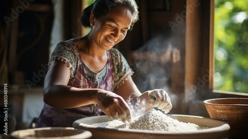 Woman sifting flour photo