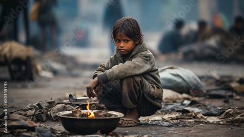 Poor homless child on the street