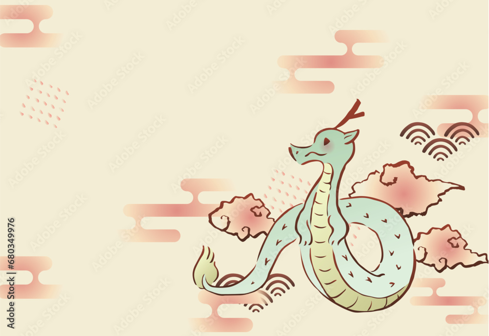 辰年の年賀状 辰と雲 横 Stock Vector | Adobe Stock