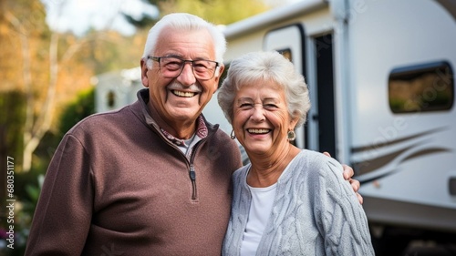 Retired couple with caravan