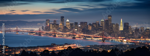 A panoramic view of a bustling city at night