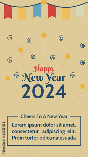 This is a festive New Year’s greeting card with a cheerful design and a message wishing the recipient a happy new year